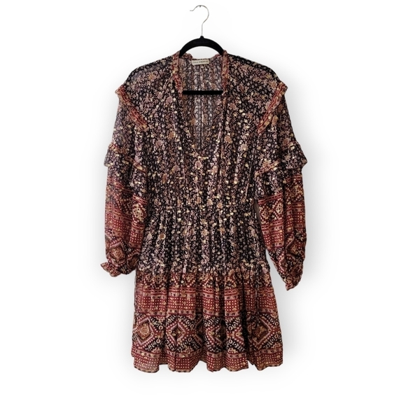 ULLA JOHNSON Erisa Silk Mini Dress Brown Metallic Size 2 - Picture 10 of 16